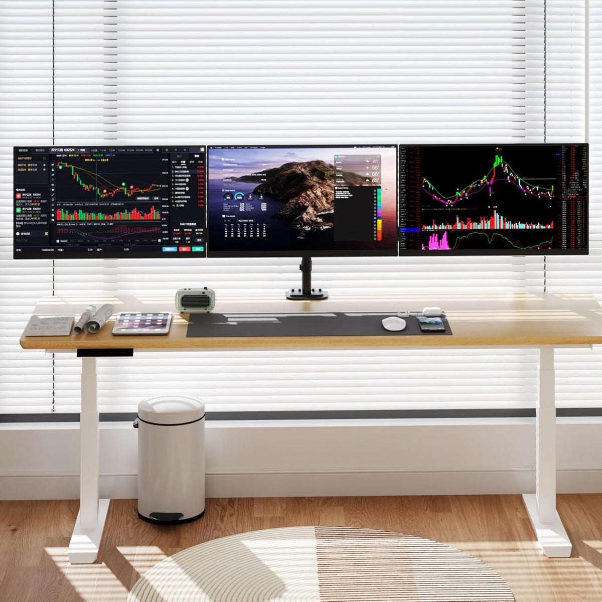 suptek Triple Monitor Mount for Most 17 to 32 inch Screens,Gas Springs Adjustment Triple Monitor Desk Mount Stand with Clamp & Grommet Kit,Black(MD8003)