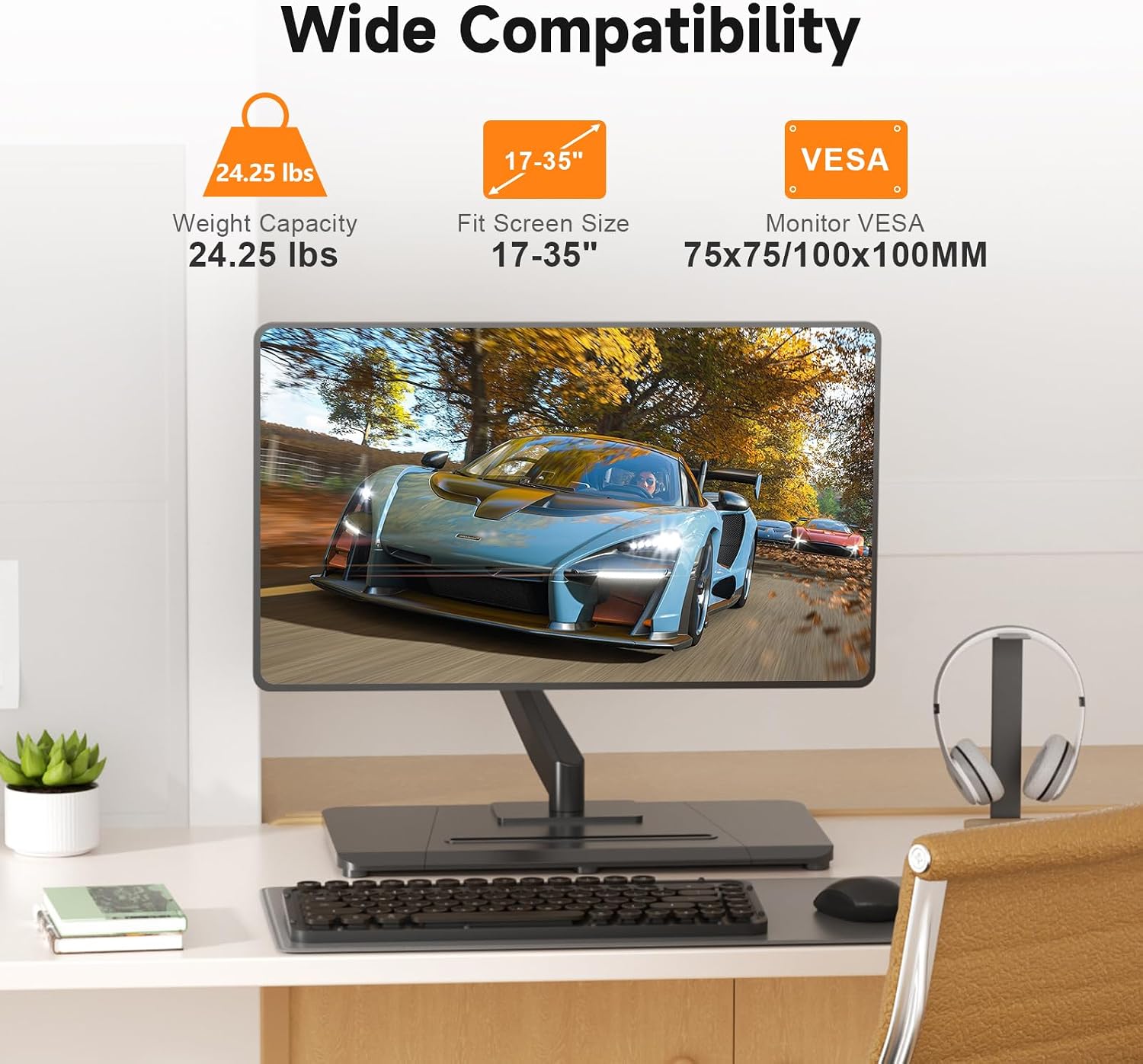 suptek Single Monitor Mount Gas Spring Arm Mount with Base,Free standing Pneumatic Height Adjustable Monitor Desk Stand for 17 to 35 inch,Holds up to 24.25lbs,Black(ML8XC)