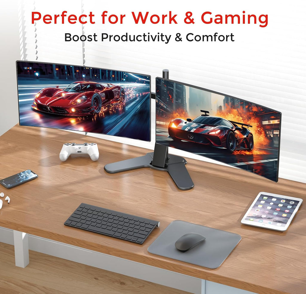 suptek Dual Monitor Mount Gas Spring Monitor Arm Desk Stand with Base,Free Standing Pneumatic Height Adjustable Monitor Stand for 17 to 34 inch,Holds up to 24.25 lbs,Black(ML8SPX)