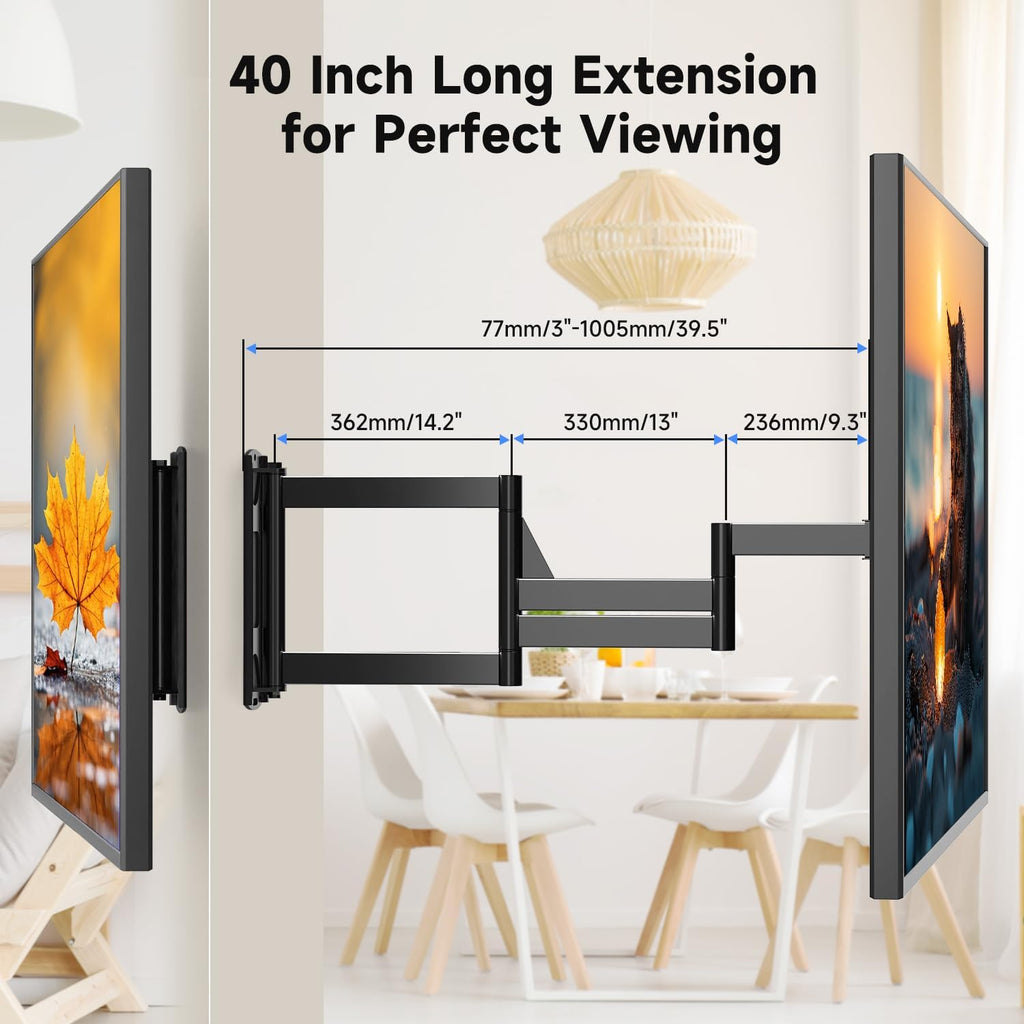 Suptek 40" Full Motion TV Mount for 32-82" TVs, 132 lbs max, VESA 600x400mm. Swivel, tilt & Corner fit. Heavy Duty for LED/OLED/QLED. Model MA1078L