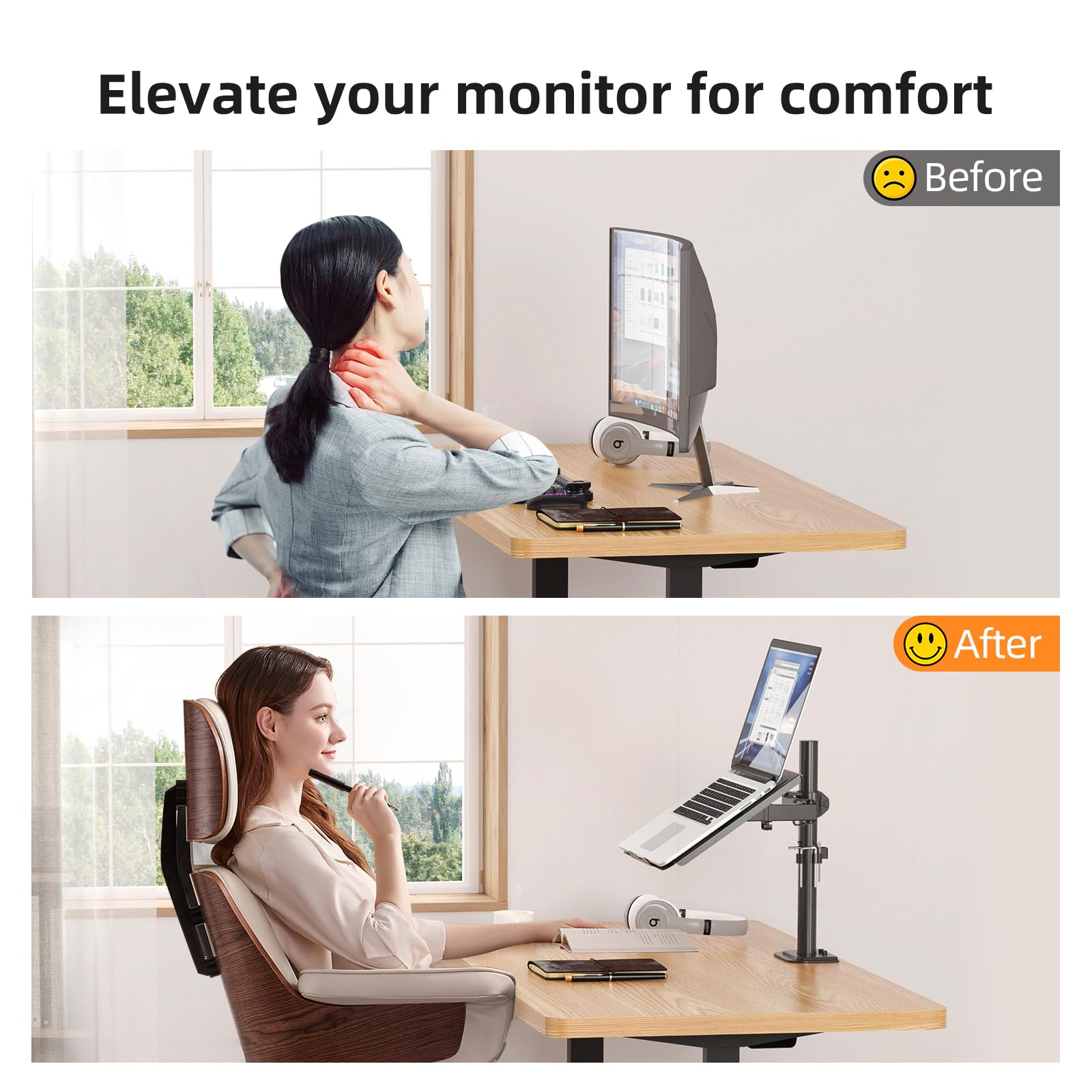 Suptek Monitor Laptop Mount Stand, 2 in 1 Function Dual Monitor Arms Desk Mount for 13"-18" Notebook and 17"-32" Monitor with Laptop Tray,Holds up to 22lbs