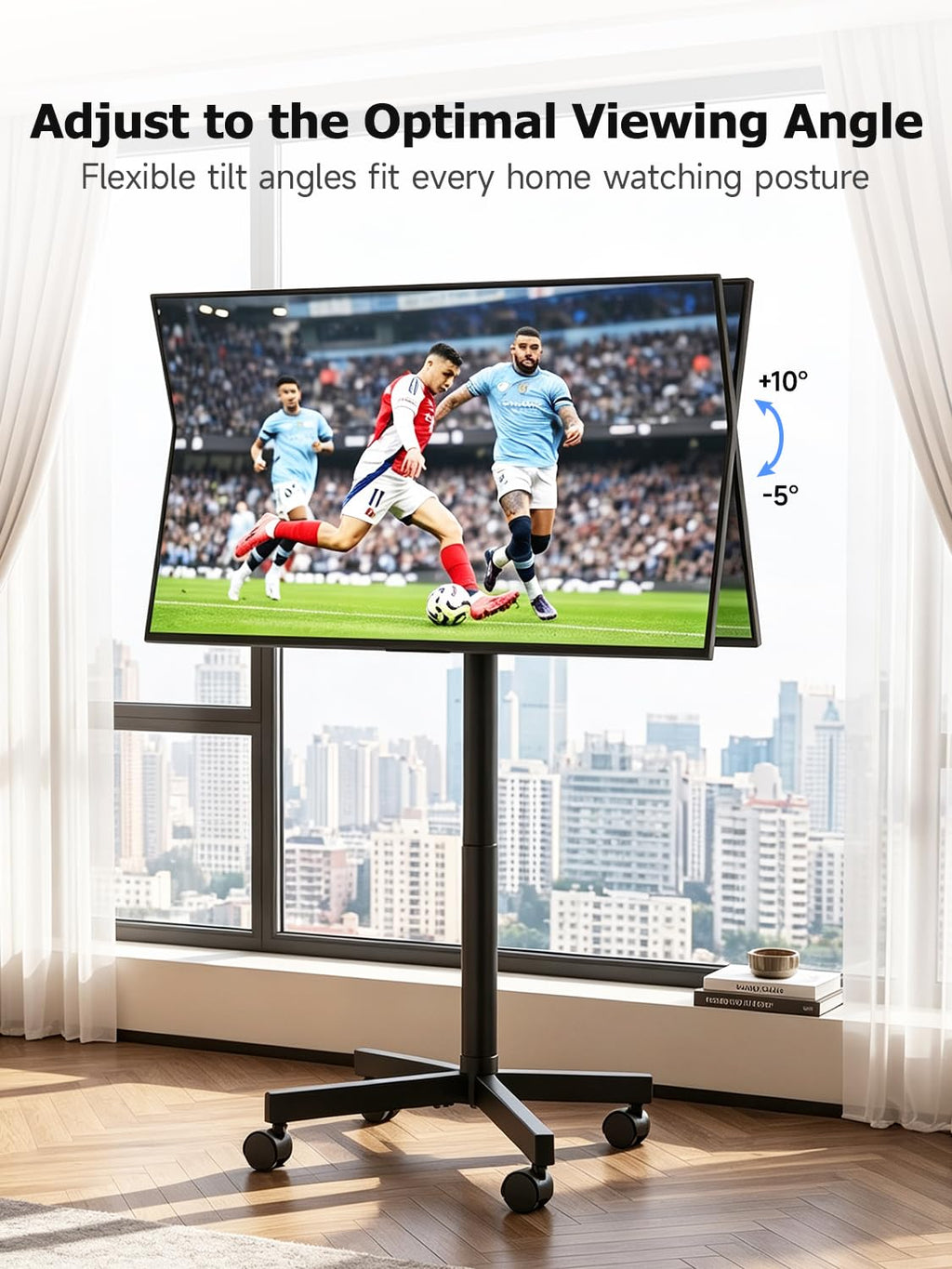 Suptek Rolling TV Stand Height Adjustable for 23-55-65 Inch LCD LED TV | Tilt Mobile TV Stand Holds up to 88lbs, Outdoor TV Stands Wheels with Shelf, Portable TV Stand for Living Room VESA 400x400