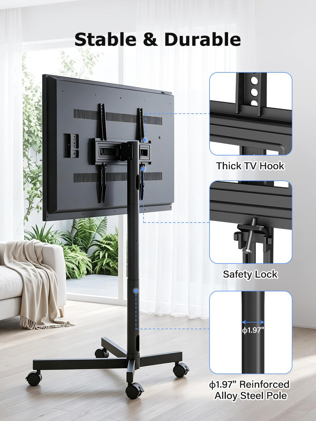 Suptek Rolling TV Stand Height Adjustable for 23-55-65 Inch LCD LED TV | Tilt Mobile TV Stand Holds up to 88lbs, Outdoor TV Stands Wheels with Shelf, Portable TV Stand for Living Room VESA 400x400