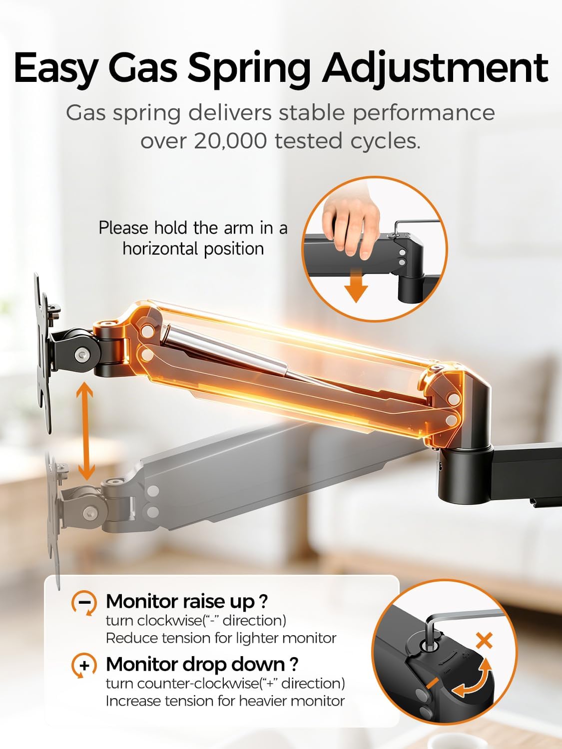 suptek Single Long Arm Monitor Wall Mount for 17 to 32 Inch Screens, Gas Spring Monitor Arm Wall Mount Holds Up to 11KG/24lbs, Full Motion Adjustable,VESA Mount 75x75/100x100mm(WMX3)