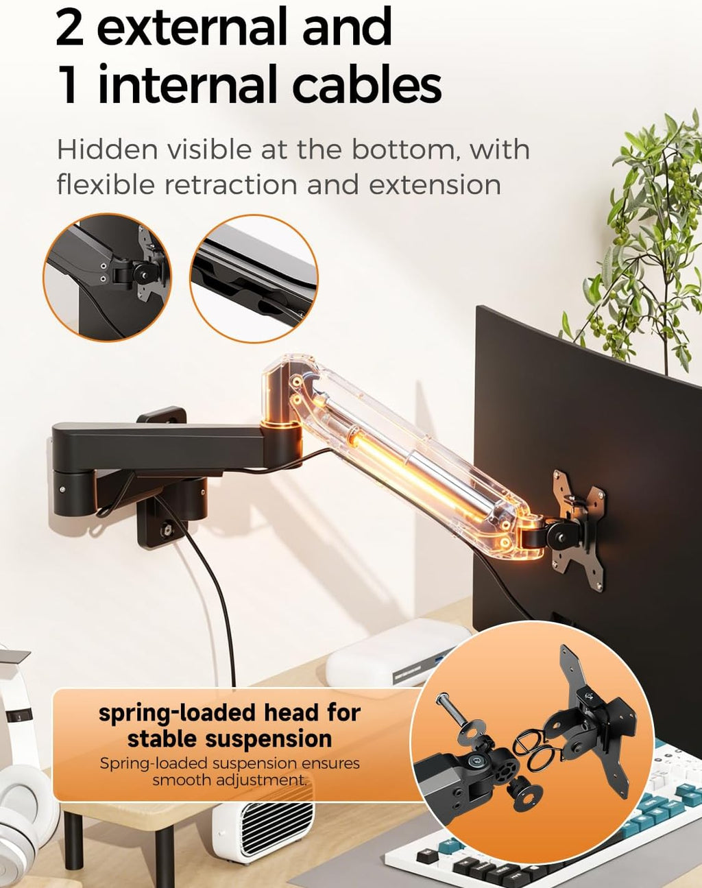 suptek Single Long Arm Monitor Wall Mount for 17 to 32 Inch Screens, Gas Spring Monitor Arm Wall Mount Holds Up to 11KG/24lbs, Full Motion Adjustable,VESA Mount 75x75/100x100mm(WMX3)