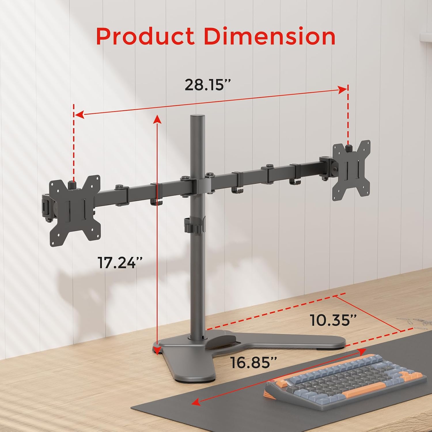 suptek Dual Monitor Mount Gas Spring Monitor Arm Desk Stand with Base,Free Standing Pneumatic Height Adjustable Monitor Stand for 17 to 34 inch,Holds up to 24.25 lbs,Black(ML8SPX)