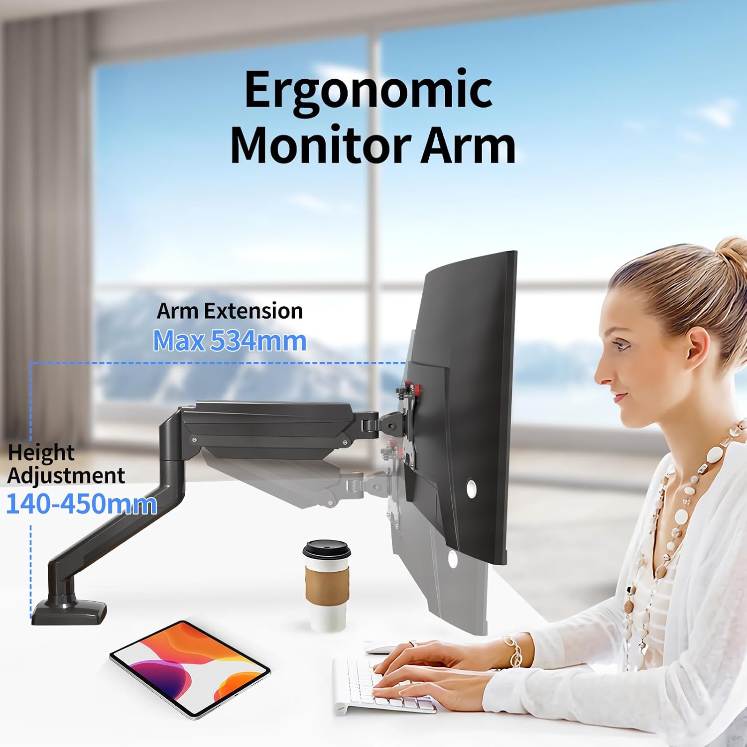 suptek Single Monitor Arm Mount for 13-32 inch, Adjustable Gas Spring Monitor Arm Desk Mount Stand for 4.4-19.8lbs, with VESA Mount 75x75/100x100mm