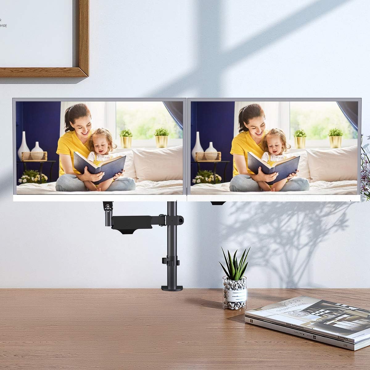 Suptek Dual Monitor Mount Stand-Height Adjustable Gas Spring Monitor Arm Desk Mount Vesa Bracket with C Clamp,Grommet Base for 2 Computer Screens 17 to 27 inches up to 13.2lbs(MD8422)