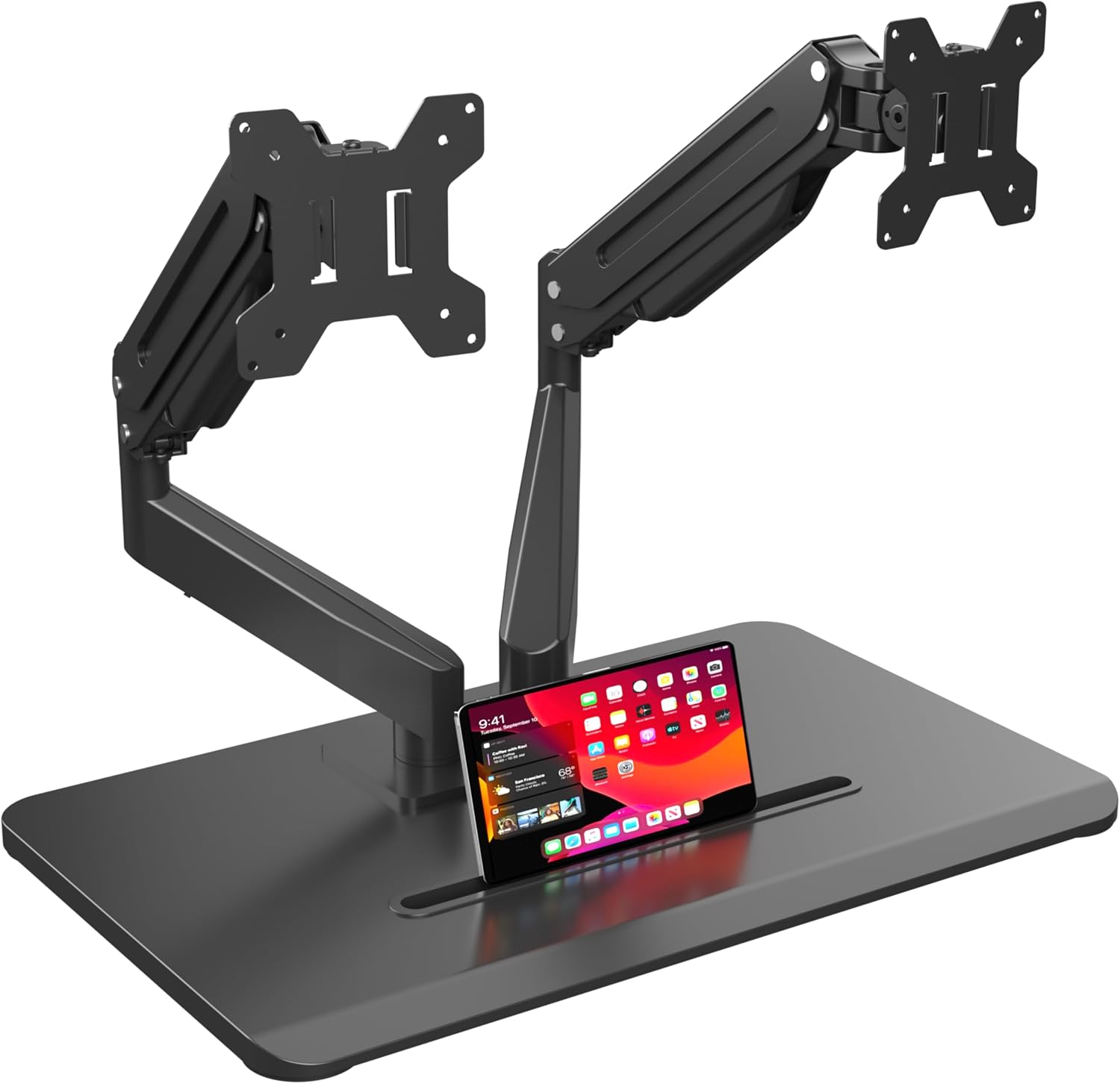 suptek Dual Monitor Mount Gas Spring Monitor Arm Desk Stand with Base,Free Standing Pneumatic Height Adjustable Monitor Stand for 17 to 34 inch,Holds up to 24.25 lbs,Black(ML8SPX)
