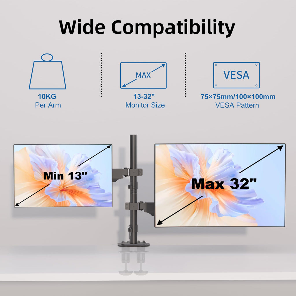 suptek Triple Monitor Mount for Most 17 to 32 inch Screens,Gas Springs Adjustment Triple Monitor Desk Mount Stand with Clamp & Grommet Kit,Black(MD8003)