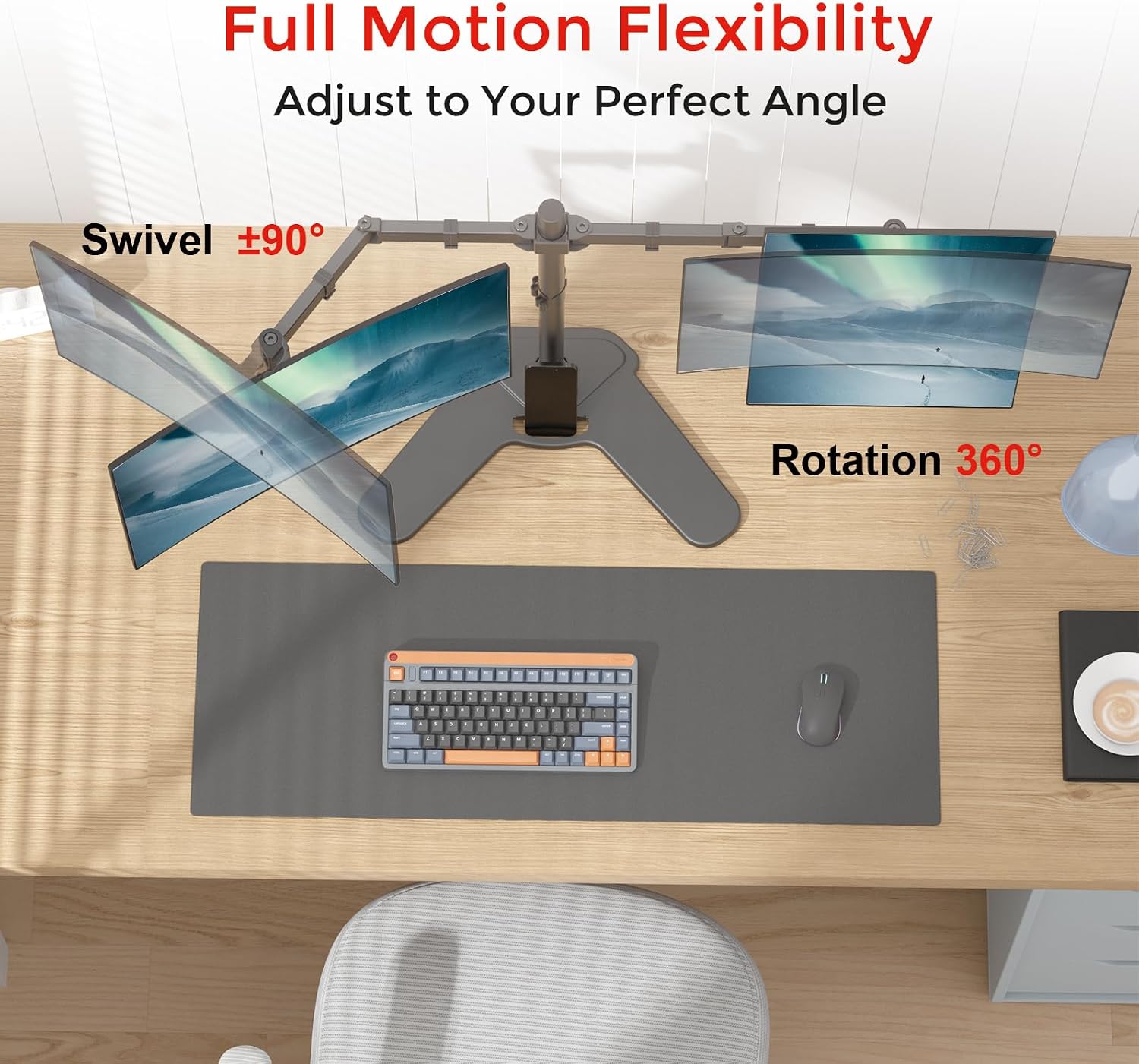 suptek Dual Monitor Mount Gas Spring Monitor Arm Desk Stand with Base,Free Standing Pneumatic Height Adjustable Monitor Stand for 17 to 34 inch,Holds up to 24.25 lbs,Black(ML8SPX)