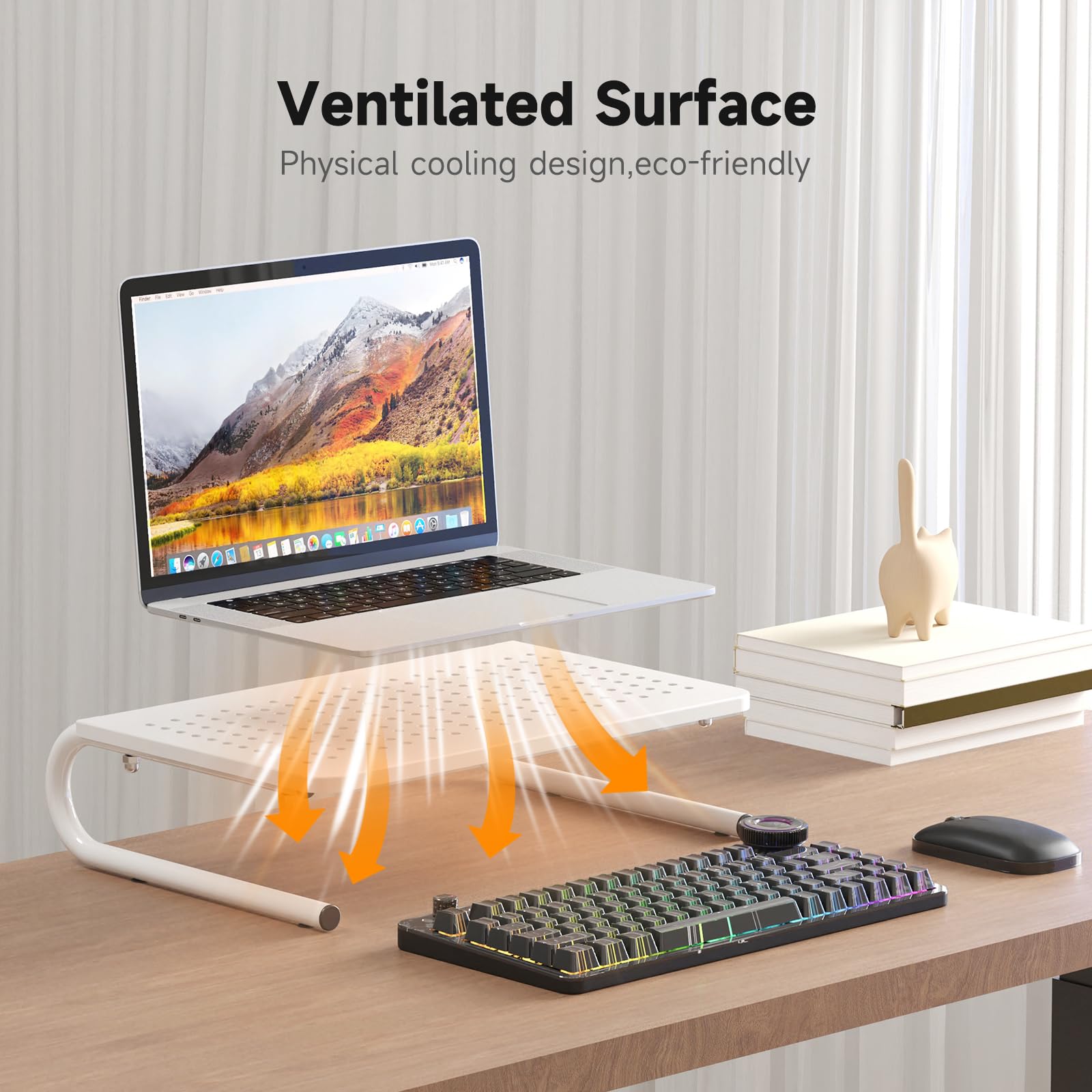 suptek Double-Deck Desk Monitor Stand Riser for Computer,Laptop,Printer, Notebook and All Flat Screen Display with Vented Metal Platform and 4 Inches Height Underneath Storage (MST002)