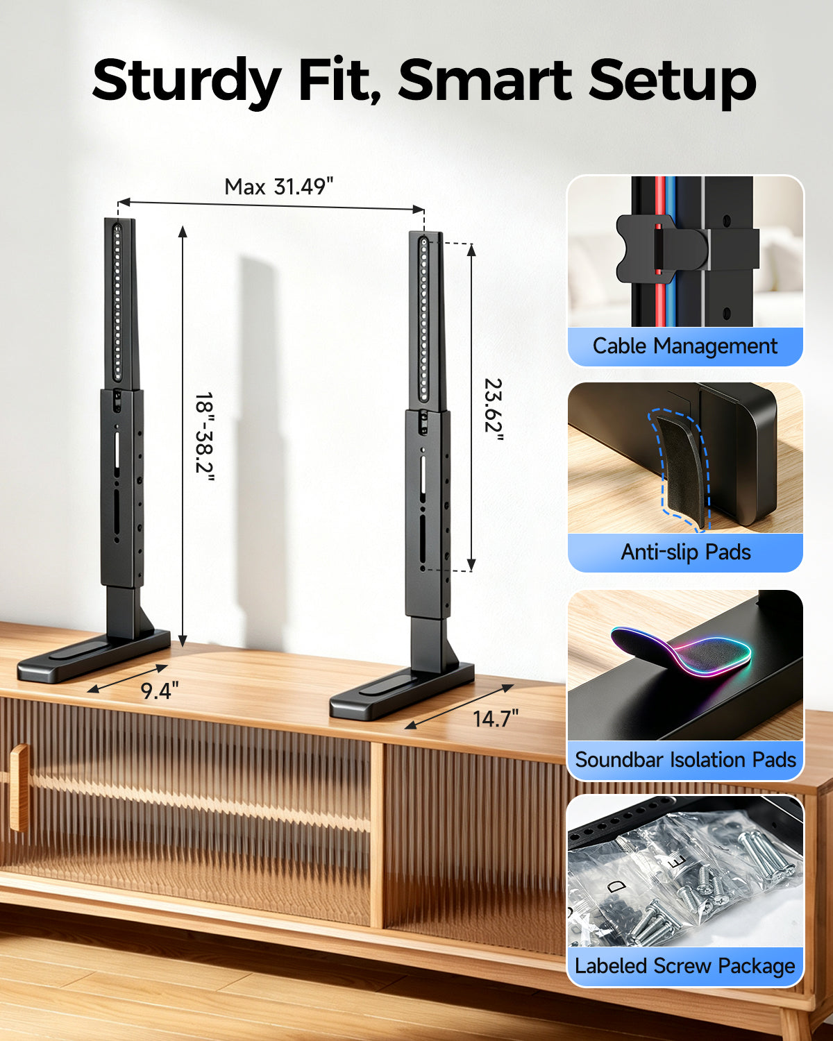 Suptek Universal TV Legs for 24-75-85-92 Inch TV Height Adjustable Stand-Large TV Stand Holds up to 150lbs Max VESA 800x600, TV Legs Replacement Suitable for Soundbar, Livingroom & Bedroom