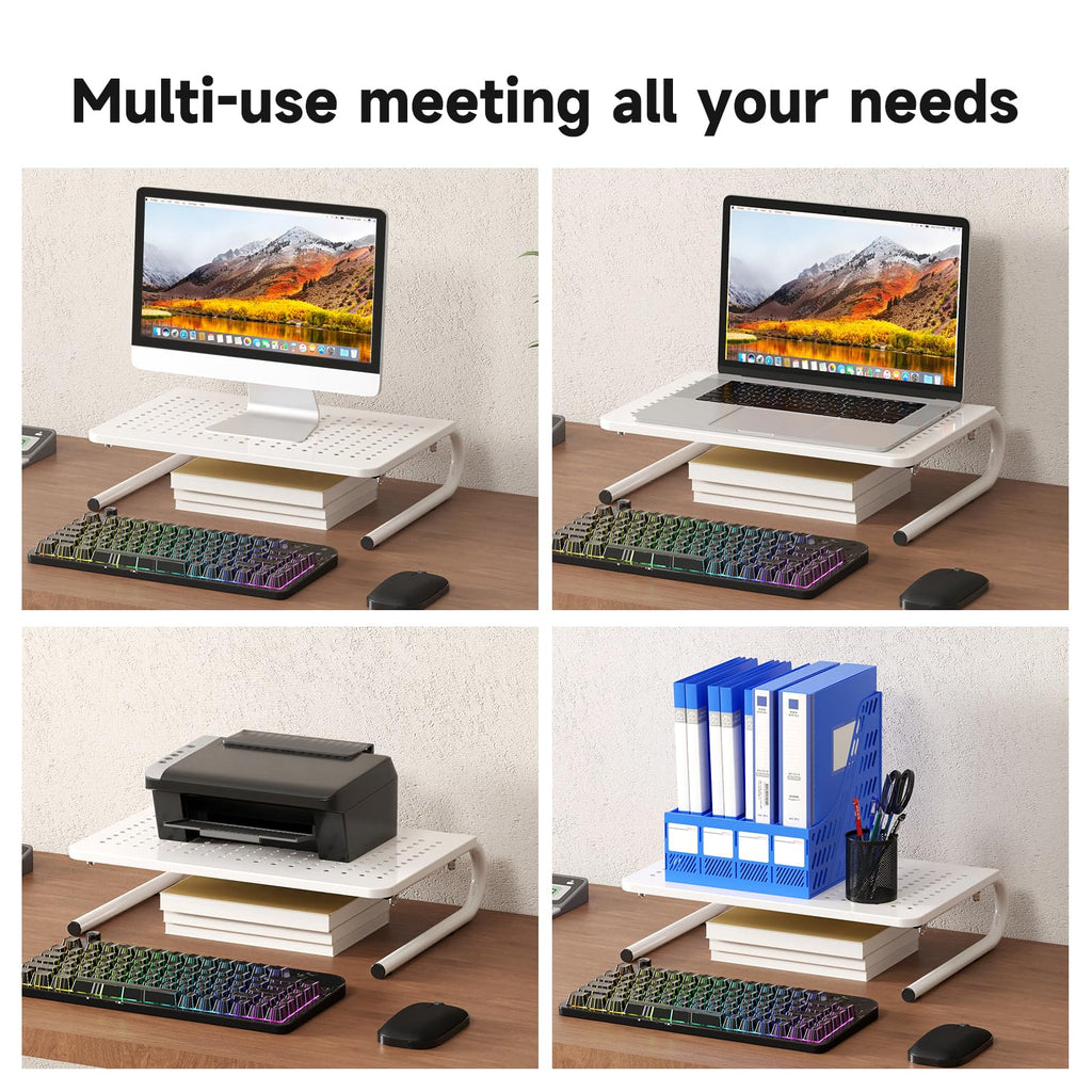 suptek Double-Deck Desk Monitor Stand Riser for Computer,Laptop,Printer, Notebook and All Flat Screen Display with Vented Metal Platform and 4 Inches Height Underneath Storage (MST002)