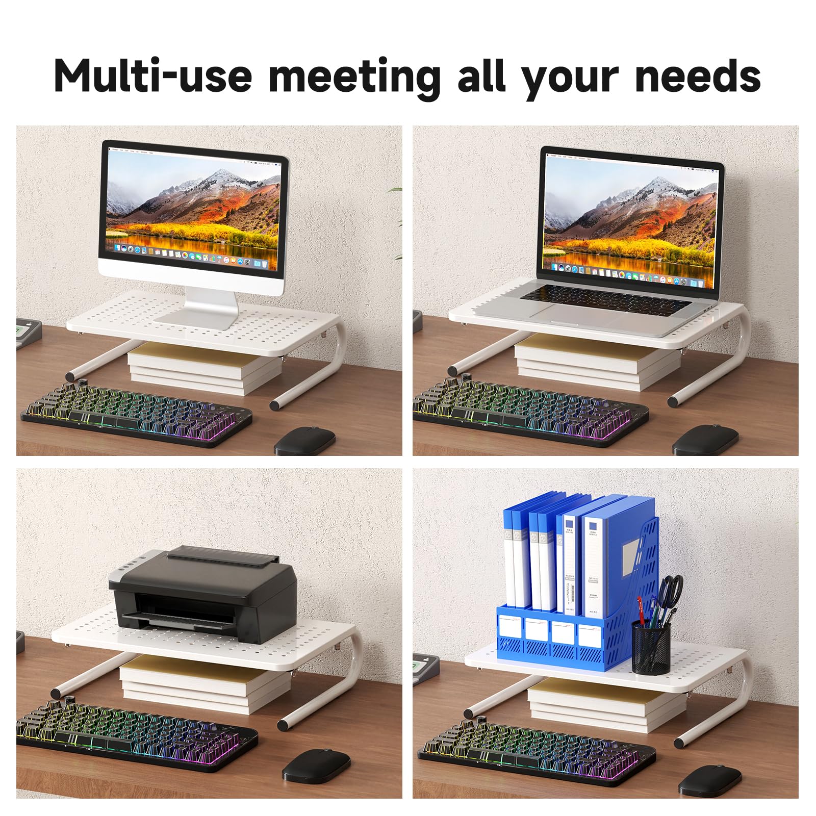 suptek Double-Deck Desk Monitor Stand Riser for Computer,Laptop,Printer, Notebook and All Flat Screen Display with Vented Metal Platform and 4 Inches Height Underneath Storage (MST002)
