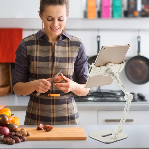 Aluminum phone/Tablet Stand,Adjustable&Foldable Tablet Holder- Desktop Stand Compatible with iPad,Air mini 2 3 4,Samsung and More 4.7-11 inch Tablets.Applicable for Home,Office.YFD208W White