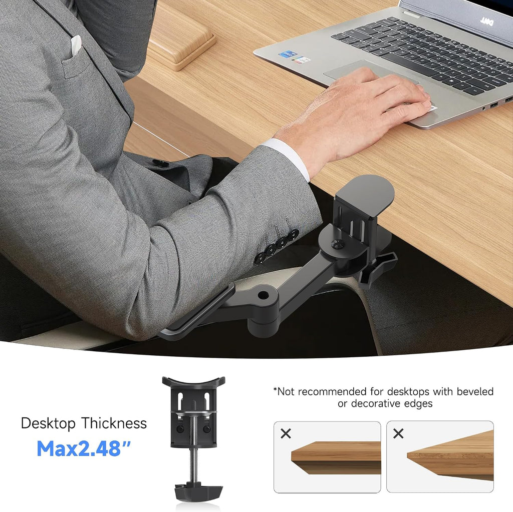 Pholiten Adjustable Arm Rest for Desk，Universal Clamp-on Adjustable Armrest, Above Table Extension Platform Arm Support,Black