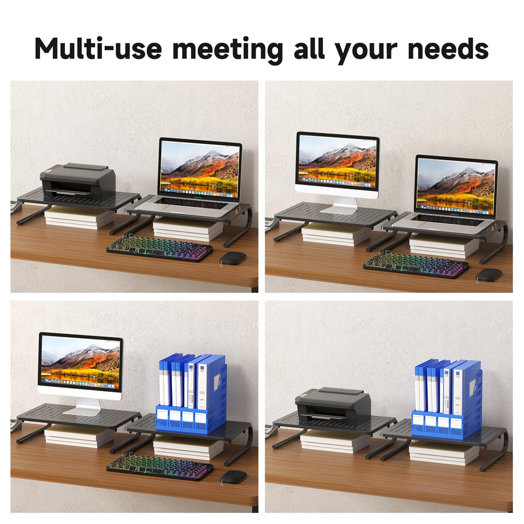suptek Double-Deck Desk Monitor Stand Riser for Computer,Laptop,Printer, Notebook and All Flat Screen Display with Vented Metal Platform and 4 Inches Height Underneath Storage (MST002)