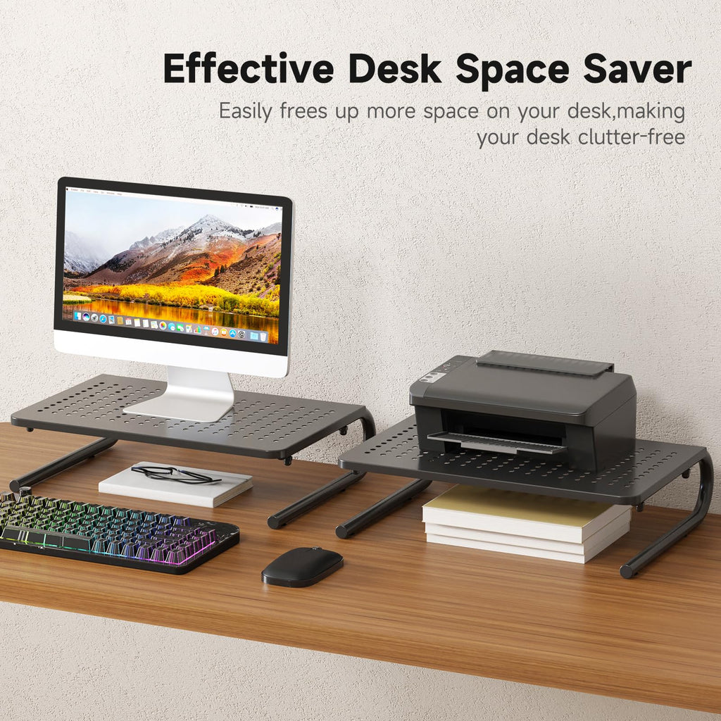 suptek Double-Deck Desk Monitor Stand Riser for Computer,Laptop,Printer, Notebook and All Flat Screen Display with Vented Metal Platform and 4 Inches Height Underneath Storage (MST002)