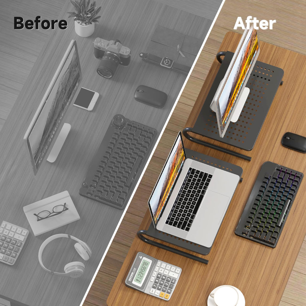 suptek Double-Deck Desk Monitor Stand Riser for Computer,Laptop,Printer, Notebook and All Flat Screen Display with Vented Metal Platform and 4 Inches Height Underneath Storage (MST002)