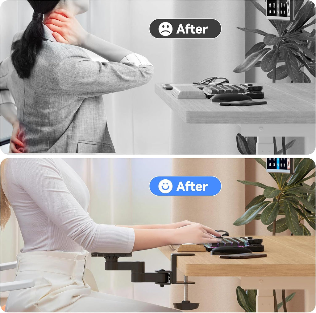 Pholiten Adjustable Arm Rest for Desk，Universal Clamp-on Adjustable Armrest, Above Table Extension Platform Arm Support,Black