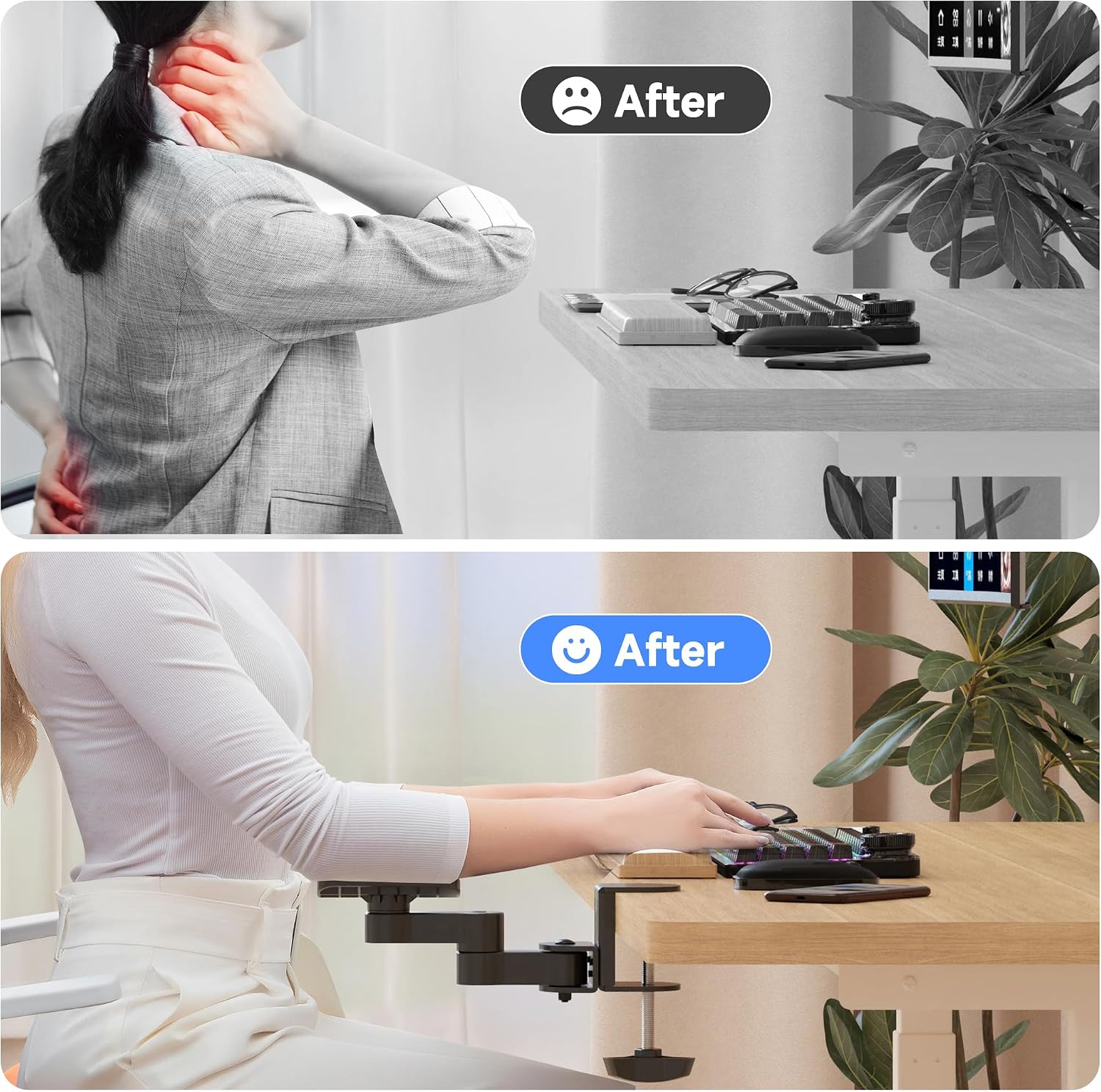 Pholiten Adjustable Arm Rest for Desk，Universal Clamp-on Adjustable Armrest, Above Table Extension Platform Arm Support,Black