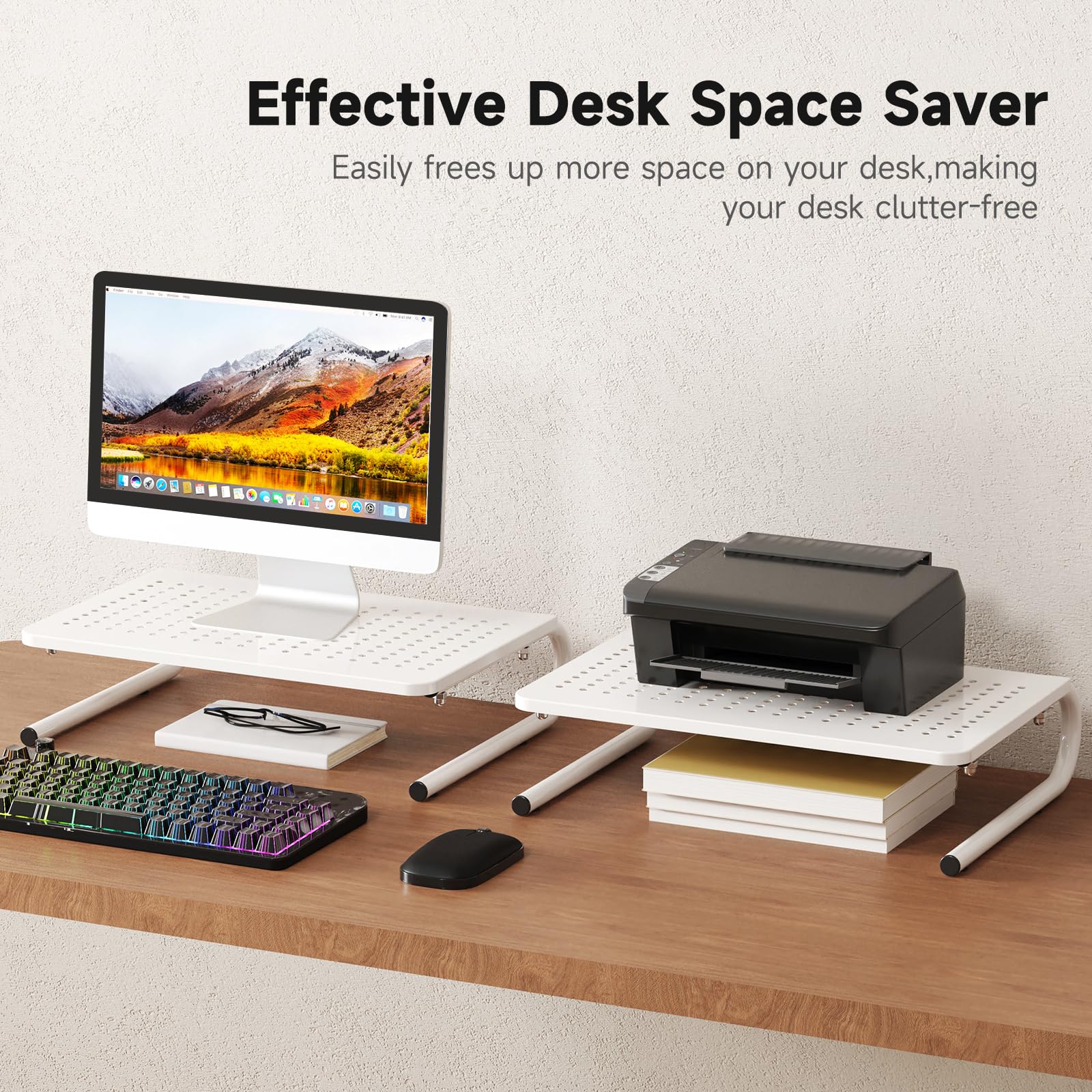 suptek Double-Deck Desk Monitor Stand Riser for Computer,Laptop,Printer, Notebook and All Flat Screen Display with Vented Metal Platform and 4 Inches Height Underneath Storage (MST002)