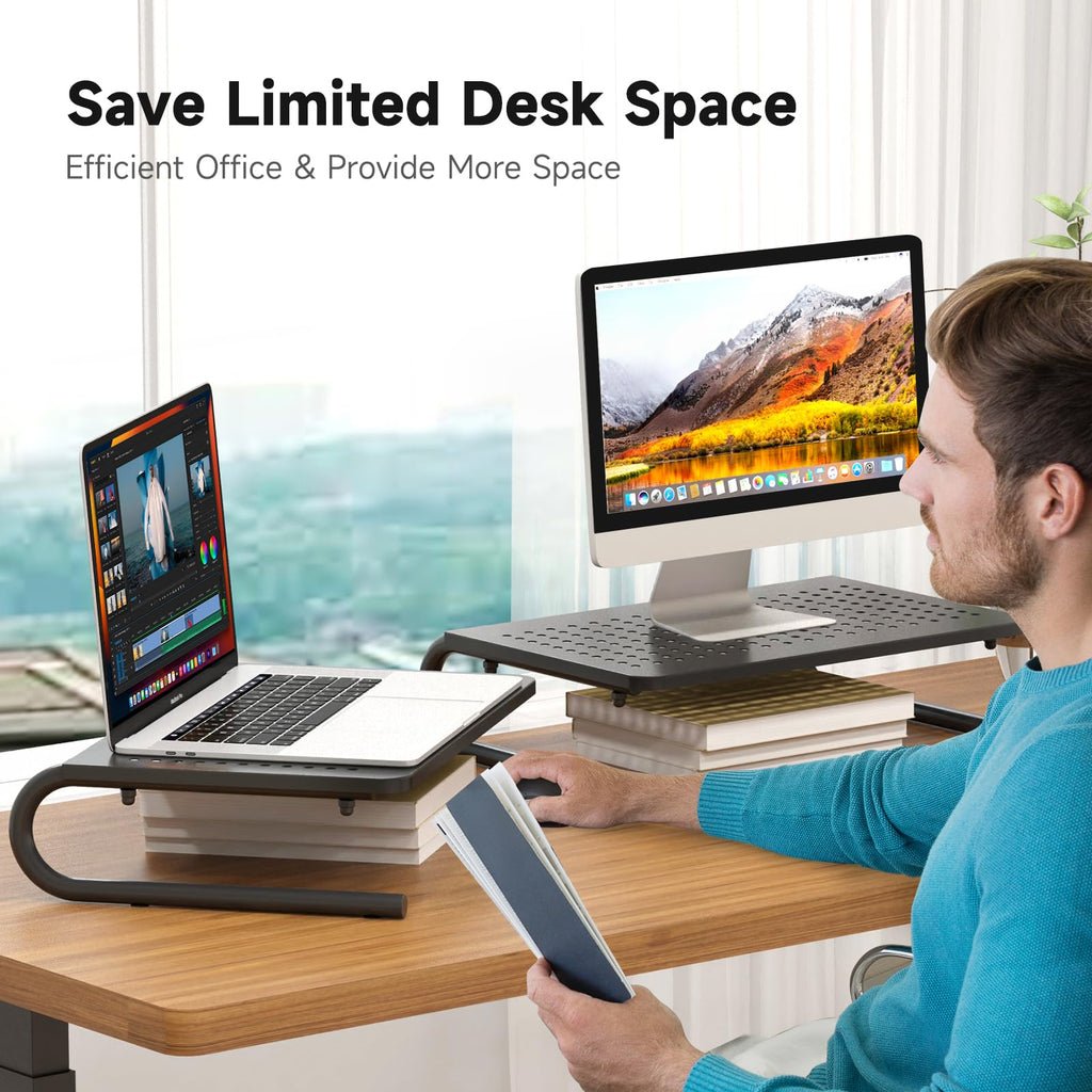 suptek Double-Deck Desk Monitor Stand Riser for Computer,Laptop,Printer, Notebook and All Flat Screen Display with Vented Metal Platform and 4 Inches Height Underneath Storage (MST002)