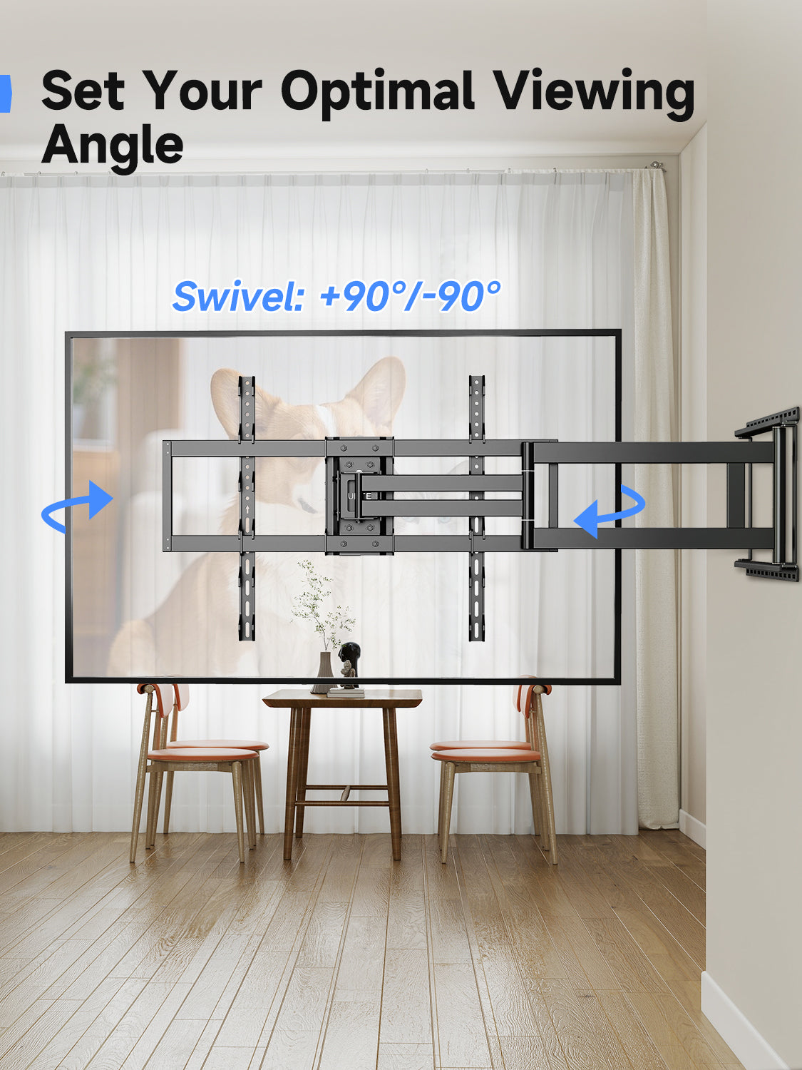 Suptek 41.3" Long Arm TV Wall Mount for 42-100" TVs Holds up to 176lbs-Long Arm TV Mount Swivel ±90° & Tilt ±10° & Level ±5°, 3 Level Height Adjustment, Max VESA 800x600mm, Fits 16"/18"/24" Stud MA90APRO