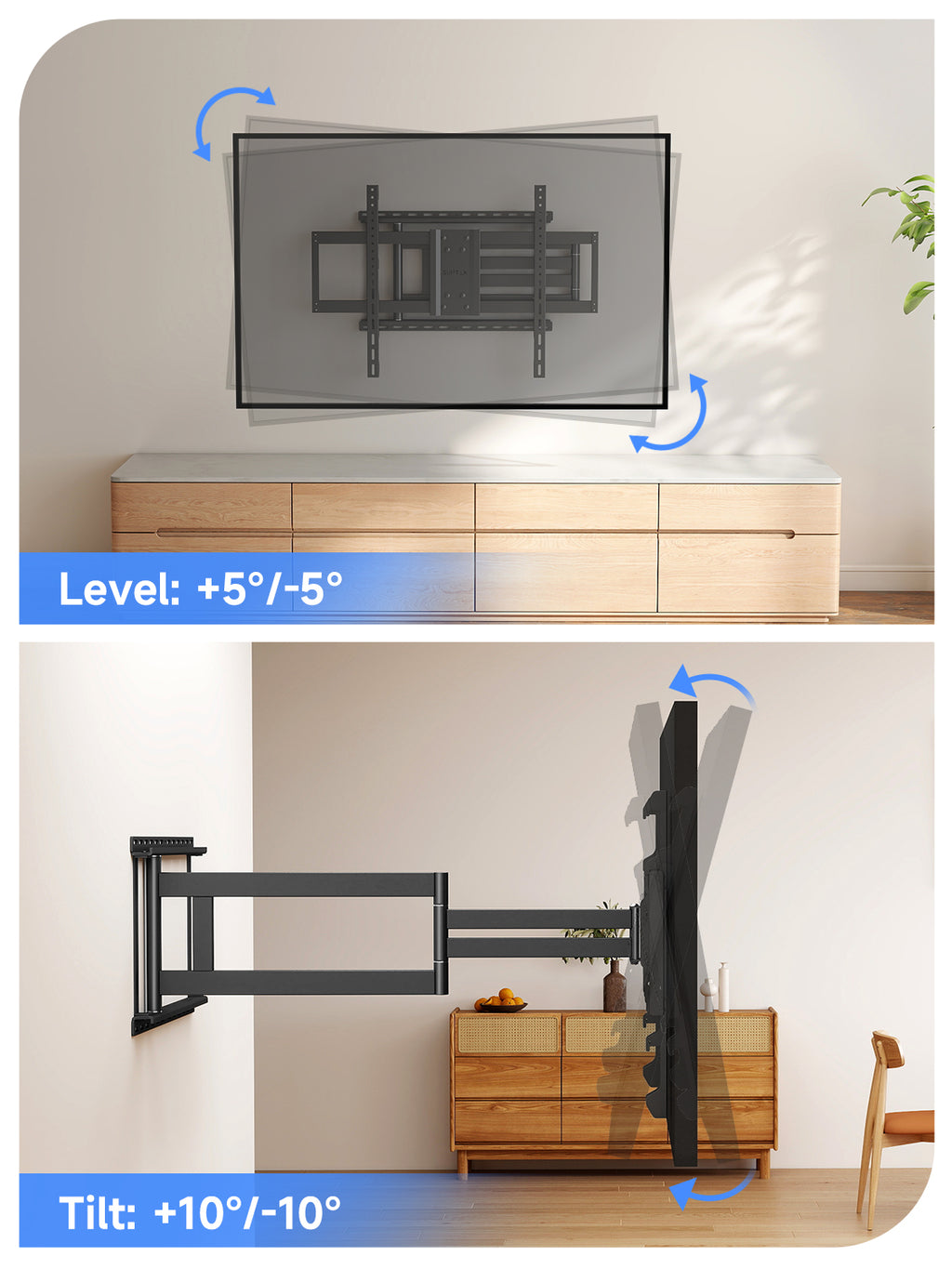 Suptek 41.3" Long Arm TV Wall Mount for 42-100" TVs Holds up to 176lbs-Long Arm TV Mount Swivel ±90° & Tilt ±10° & Level ±5°, 3 Level Height Adjustment, Max VESA 800x600mm, Fits 16"/18"/24" Stud MA90APRO