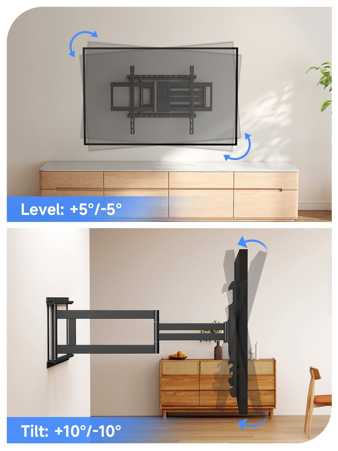 Suptek 41.3" Long Arm TV Wall Mount for 42-100" TVs Holds up to 176lbs-Long Arm TV Mount Swivel ±90° & Tilt ±10° & Level ±5°, 3 Level Height Adjustment, Max VESA 800x600mm, Fits 16"/18"/24" Stud MA90APRO