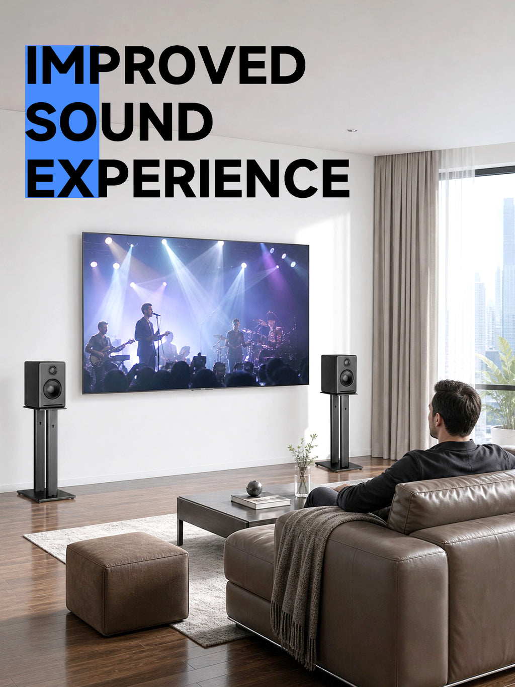 suptek 23.44" Universal Speaker Stand Pair - Double Tubes Heavy Duty Bookshelf Floor Speaker Stands Support 55lbs, Sturdy Base for Studio Monitors, PC, Gaming & Home Audio, Black, SDM003XLH