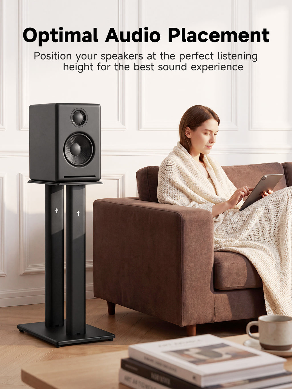 suptek 23.44" Universal Speaker Stand Pair - Double Tubes Heavy Duty Bookshelf Floor Speaker Stands Support 55lbs, Sturdy Base for Studio Monitors, PC, Gaming & Home Audio, Black, SDM003XLH